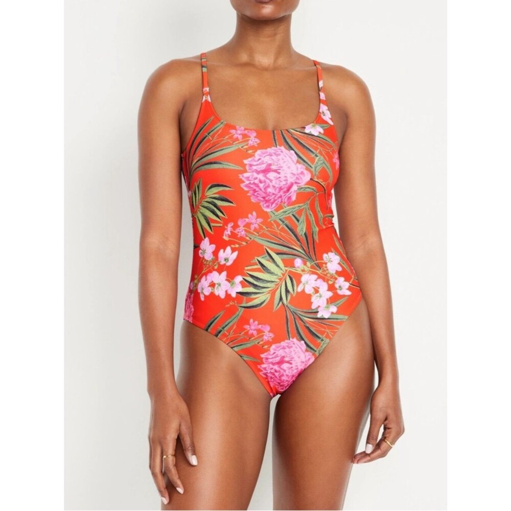 Old Navy Floral One Piece Swimsuit Sz Small Tropical Scoop Neck UPF 50 NEW NWOT